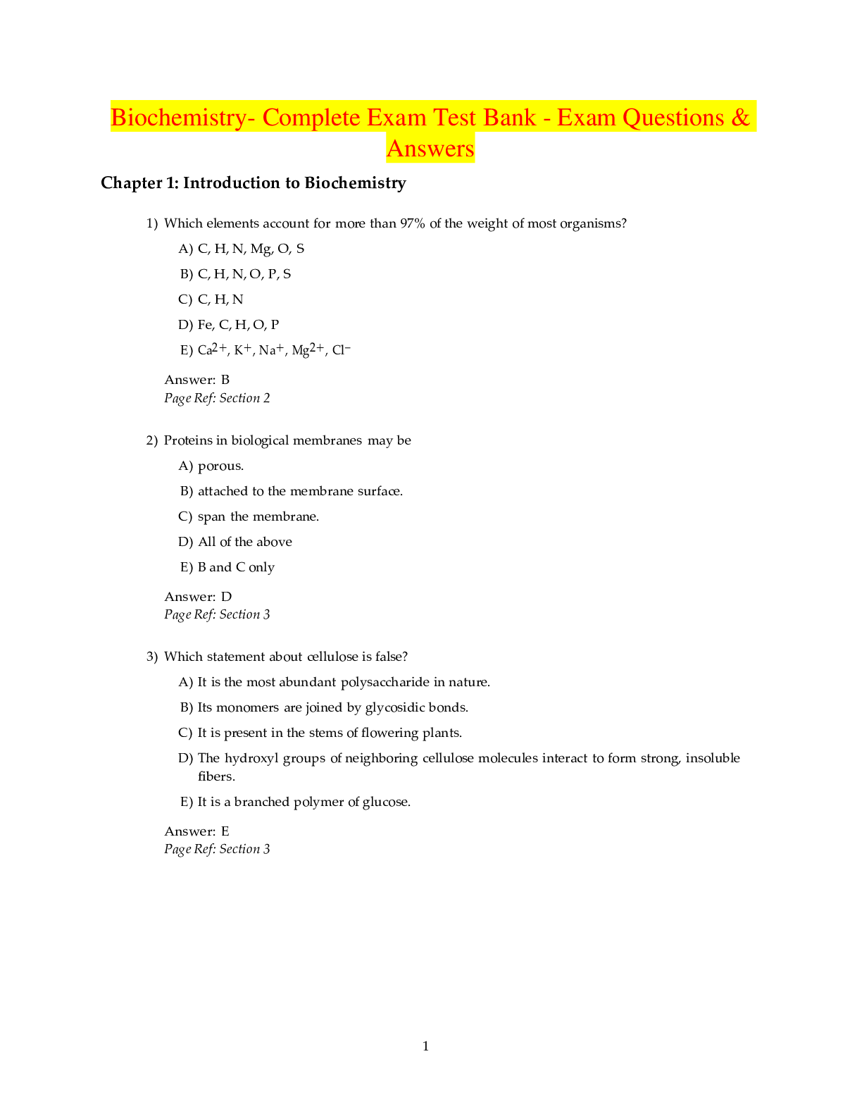 Test bank for Lehninger Principles of Biochemistry 8Ed. by David L